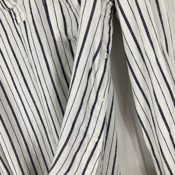 NWOT INGRID ISABEL Top XL Maternity Linen Blend Stripe Snap Long Sleeve Popover - Picture 5 of 6